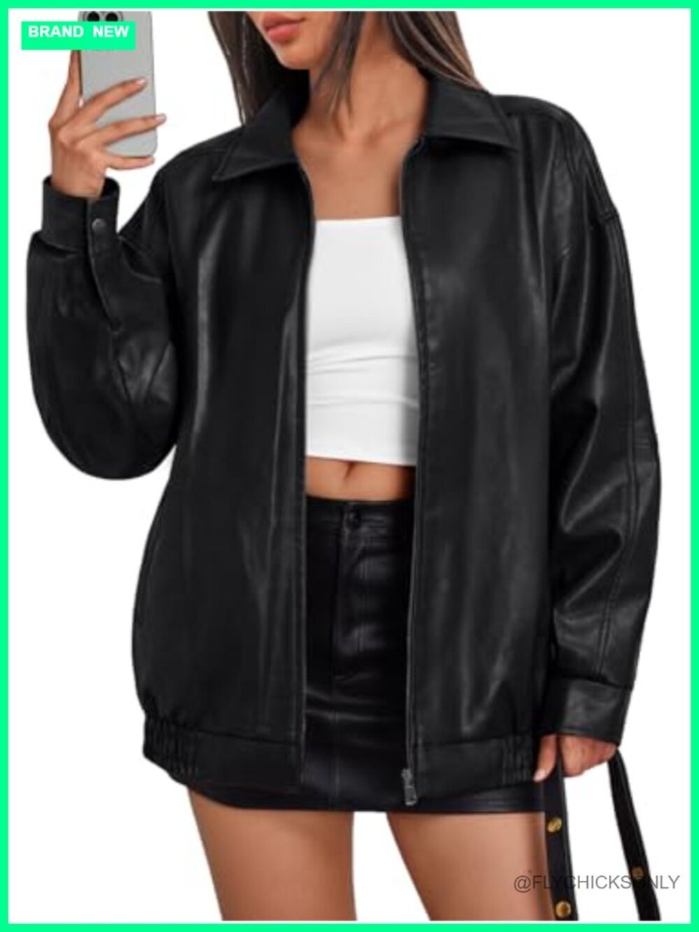 Oversized Faux Leather Moto Bomber Jacket Women Layering Coat Trendy Concert